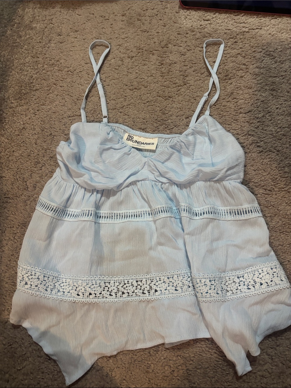 No Boundaries Pale Blue Lace-Trim Babydoll Cami